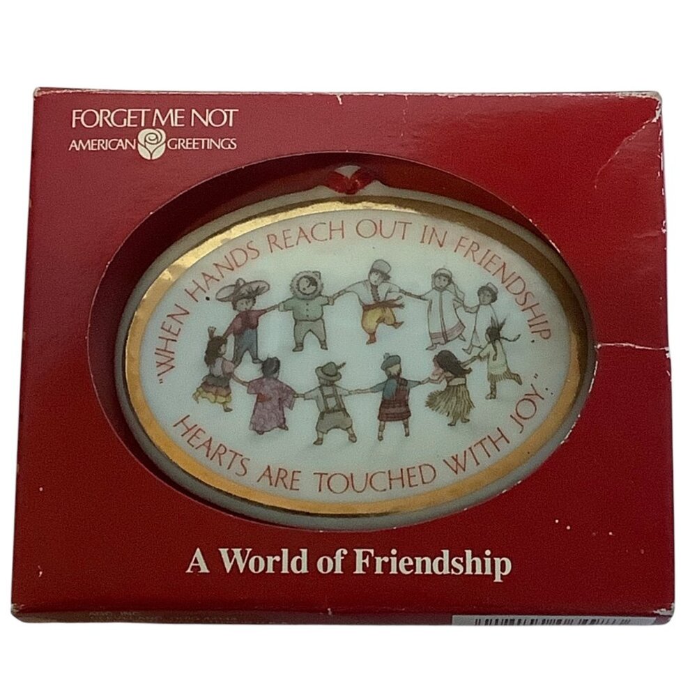 Vtg American Greetings Forget Me Not "A World Of‎ Friendship" Ornament 3.5"